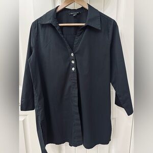 Zac & Rachel Black Cotton Button-Up Tunic Shirt L Lagenlook Capsule Bak button